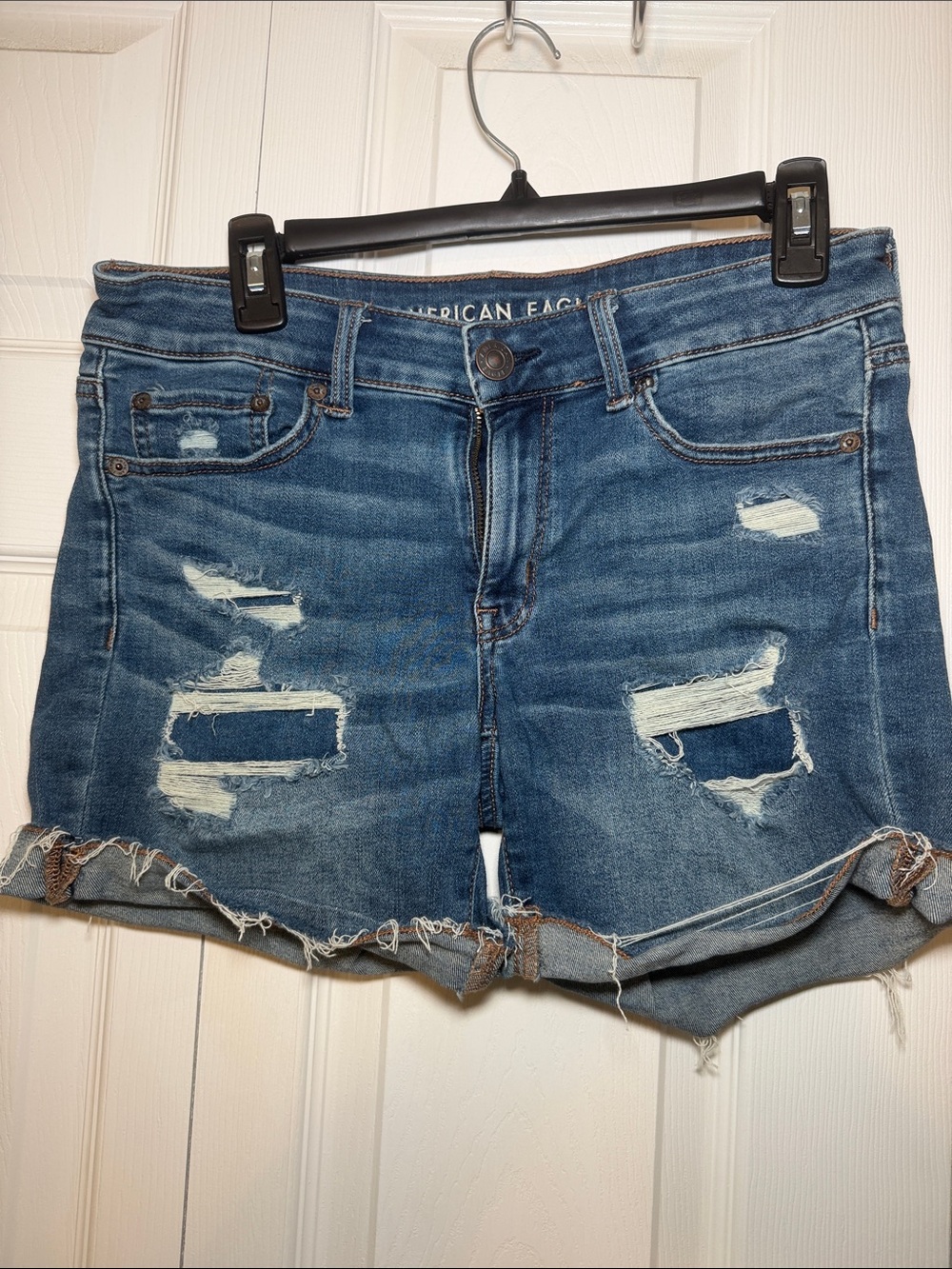 American Eagle Outfitters Blue Distressed Denim Shorts